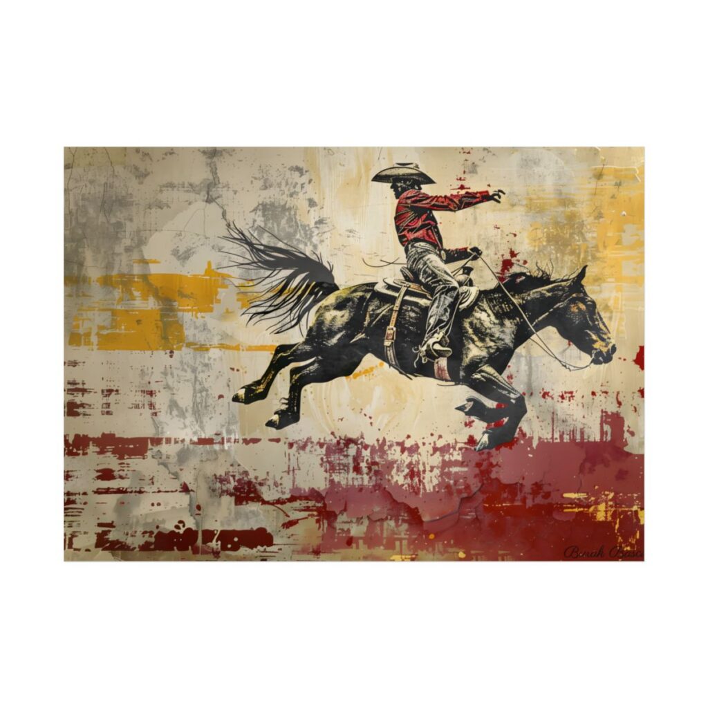Retro Rodeo Cowboy: Dynamic Bronc Ride - Poster