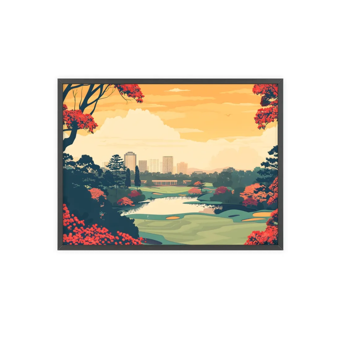 Retro-Style Augusta Georgia Golf Course: Vibrant Illustration Art - Framed Poster