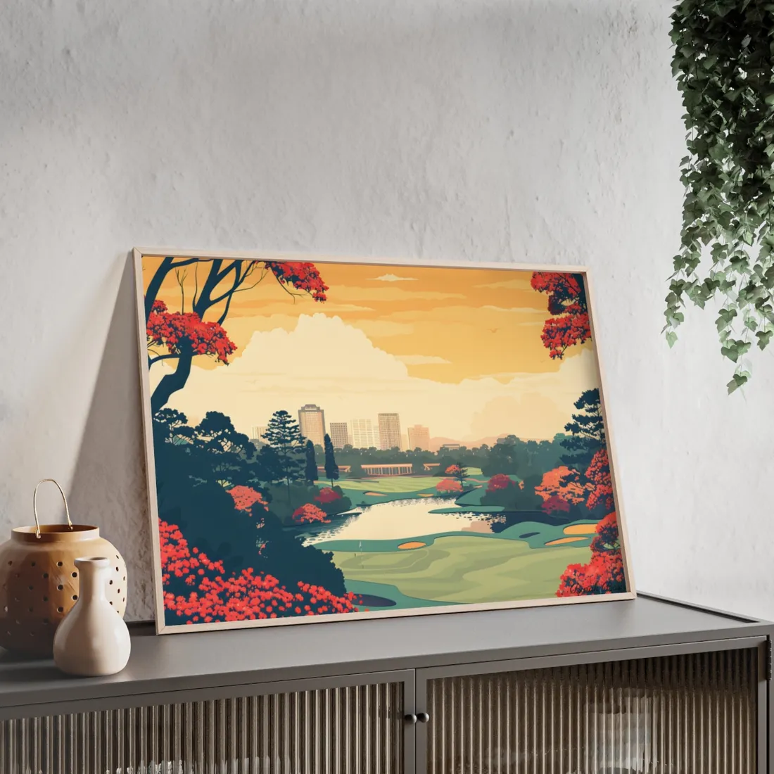 Retro-Style Augusta Georgia Golf Course: Vibrant Illustration Art - Framed Poster