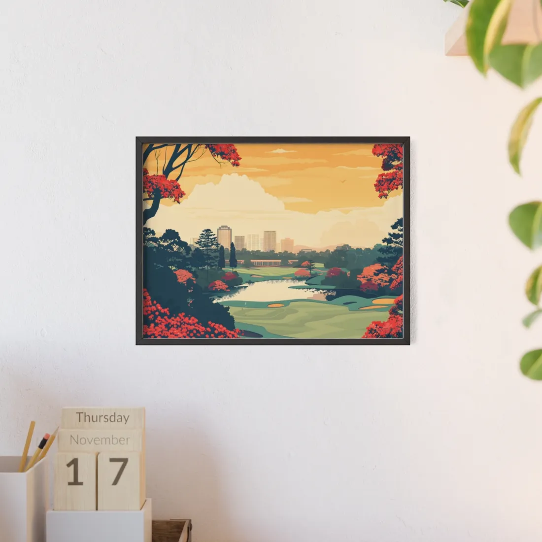 Retro-Style Augusta Georgia Golf Course: Vibrant Illustration Art - Framed Poster