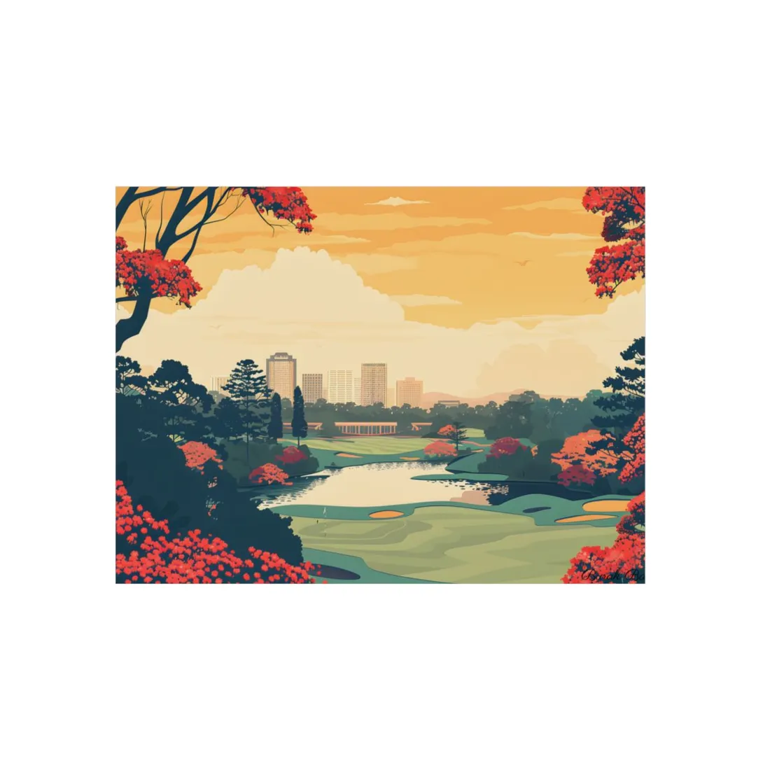 Retro-Style Augusta Georgia Golf Course: Vibrant Illustration Art - Metal Poster