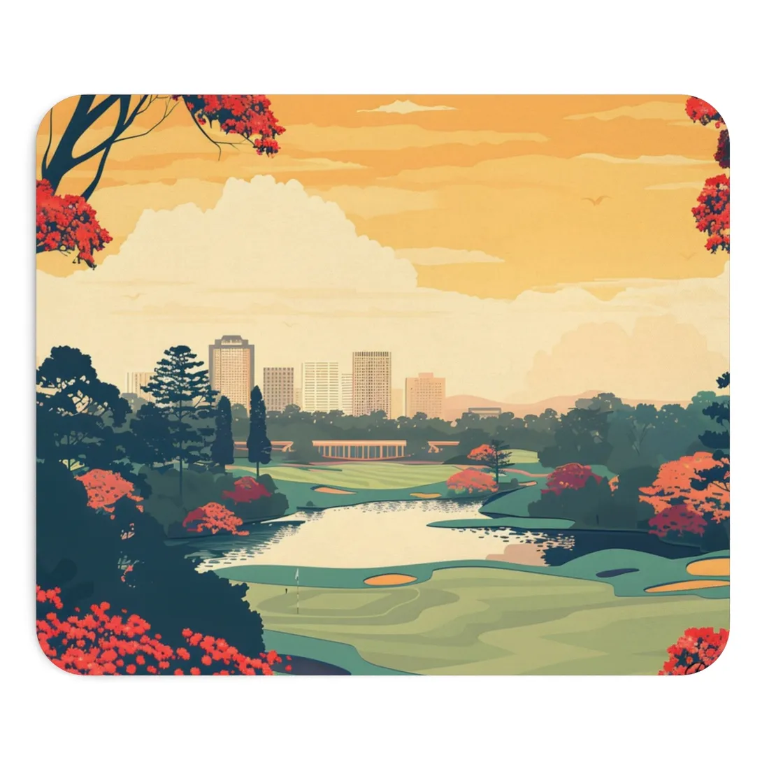 Retro-Style Augusta Georgia Golf Course: Vibrant Illustration Art - Mouse Pad