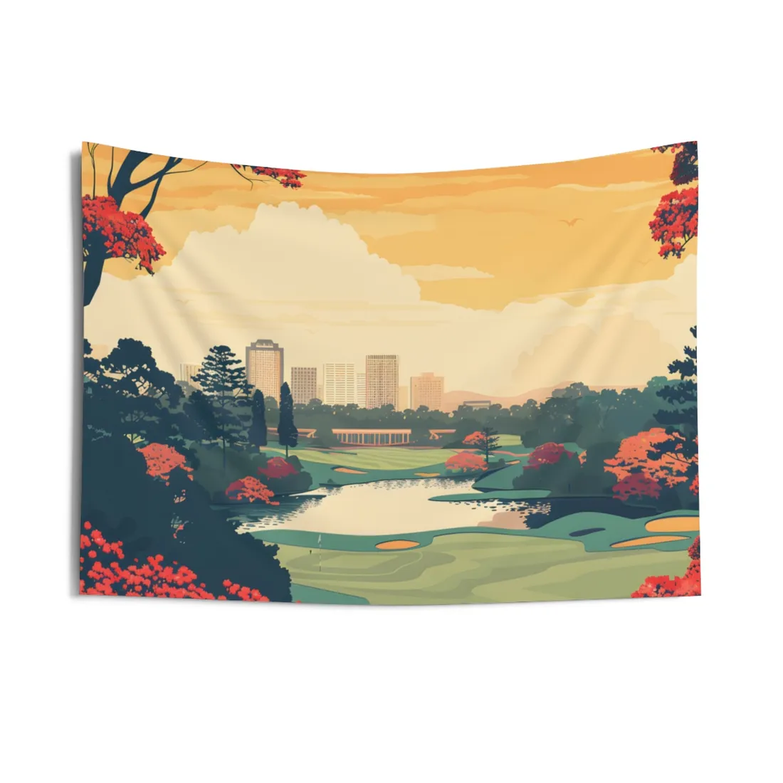 Retro-Style Augusta Georgia Golf Course: Vibrant Illustration Art - Wall Tapestry
