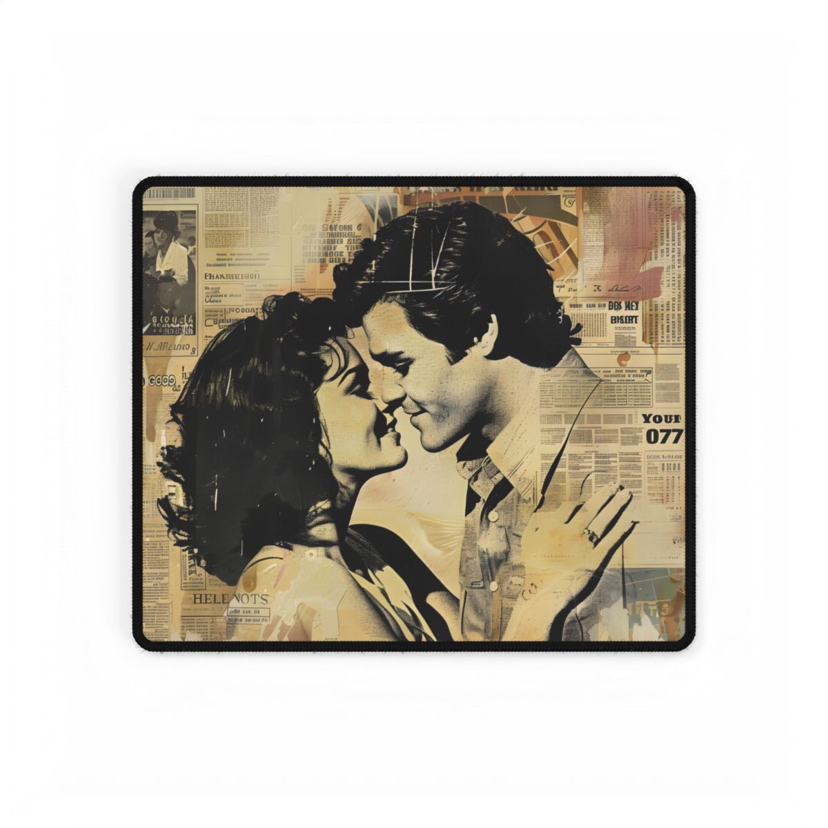 Retro Vintage Romance: Couples Newsprint Artwork - Desk Mat