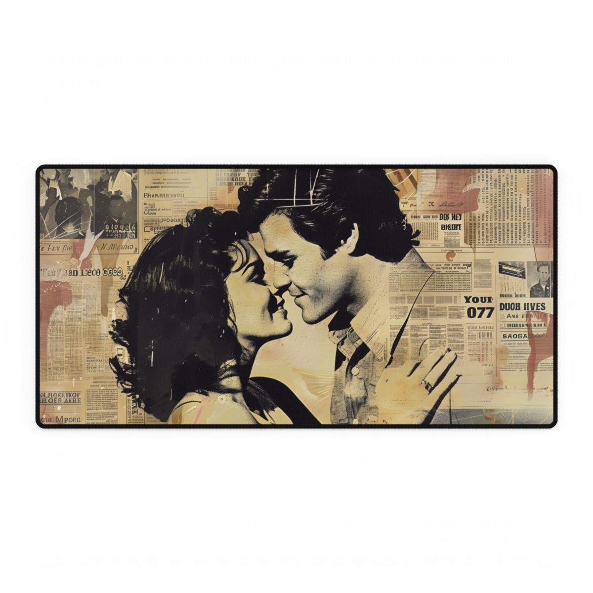 Retro Vintage Romance: Couples Newsprint Artwork - Desk Mat