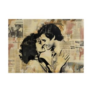 Couple Kissing over Newspaper Collage Poster