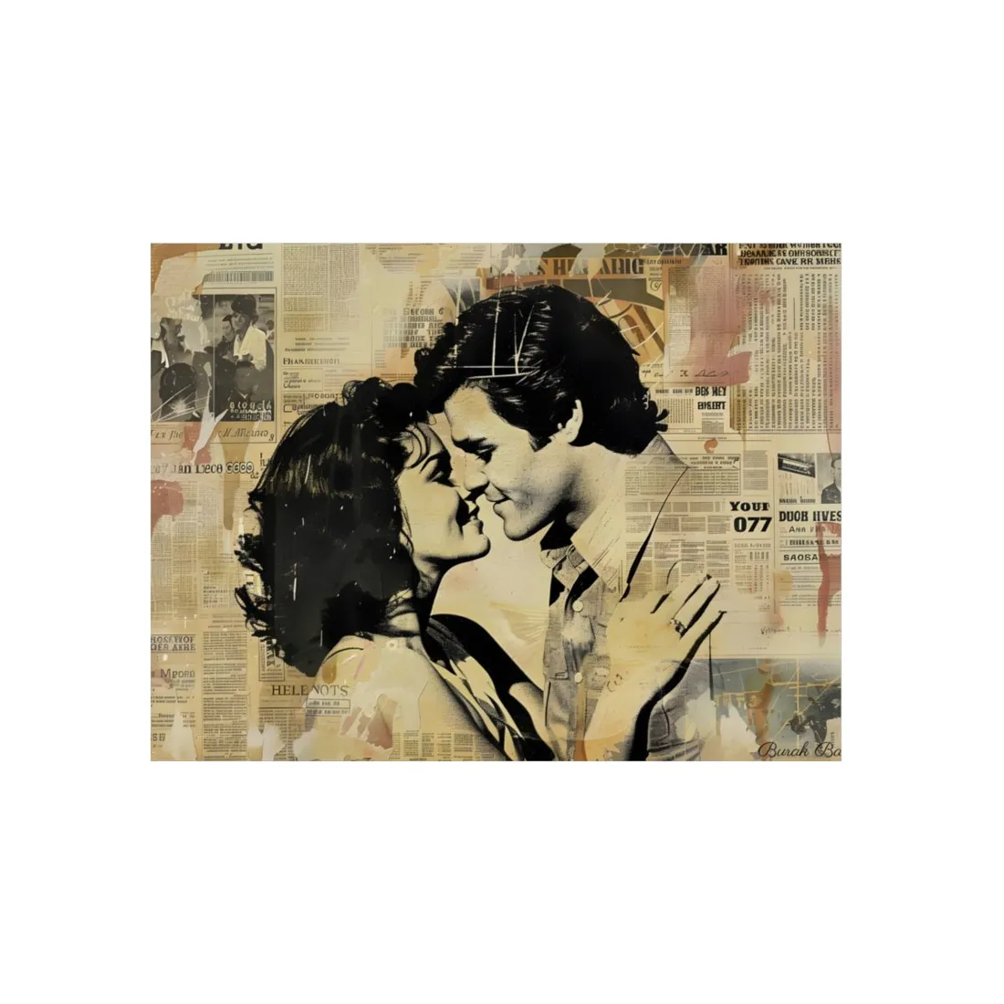 Retro Vintage Romance: Couples Newsprint - Metal Poster