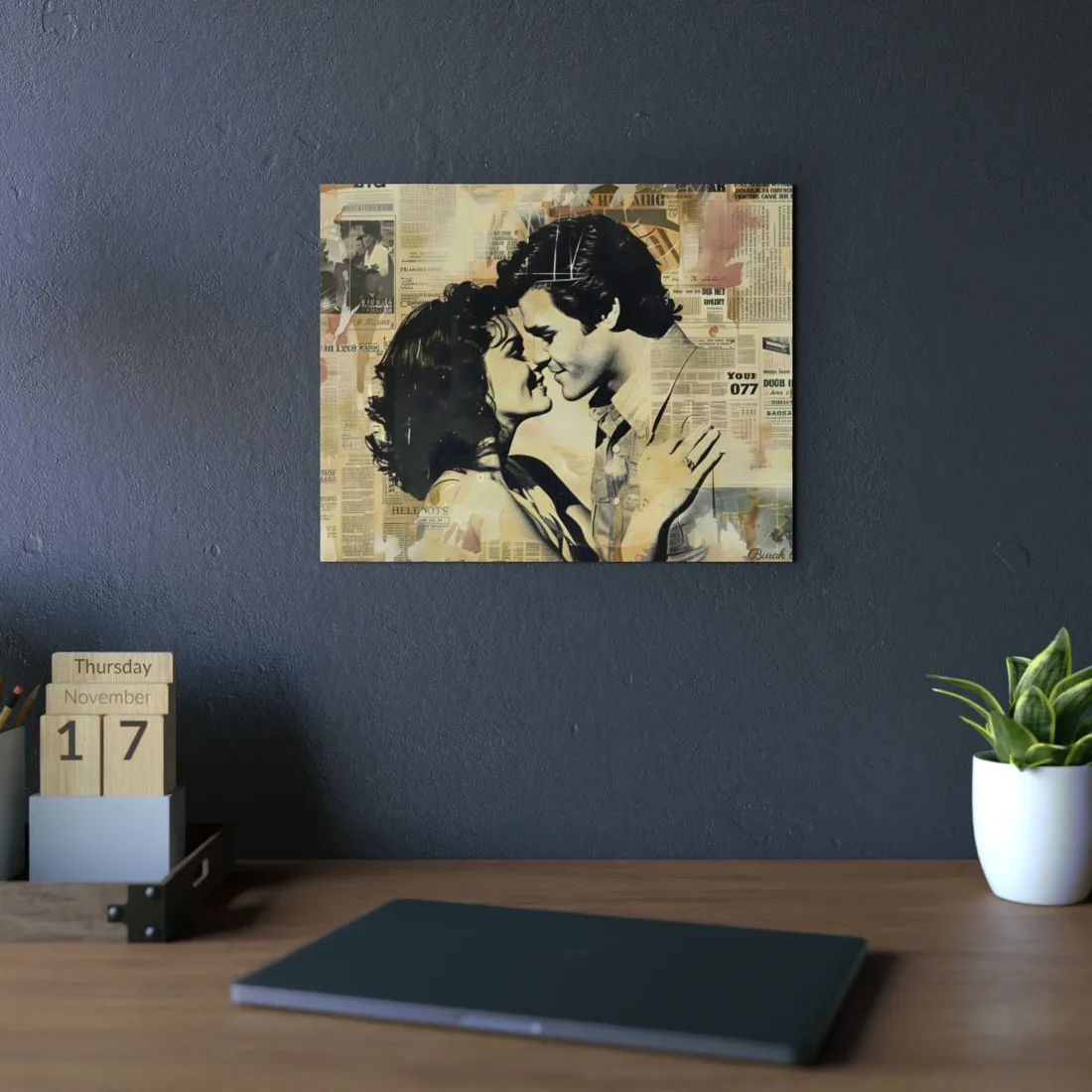 Retro Vintage Romance: Couples Newsprint - Metal Poster