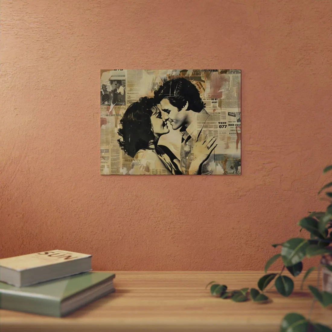 Retro Vintage Romance: Couples Newsprint - Metal Poster