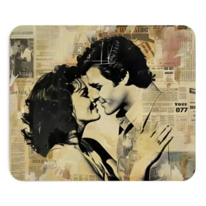 Couple Kissing over Newspaper Collage Mouse Pad