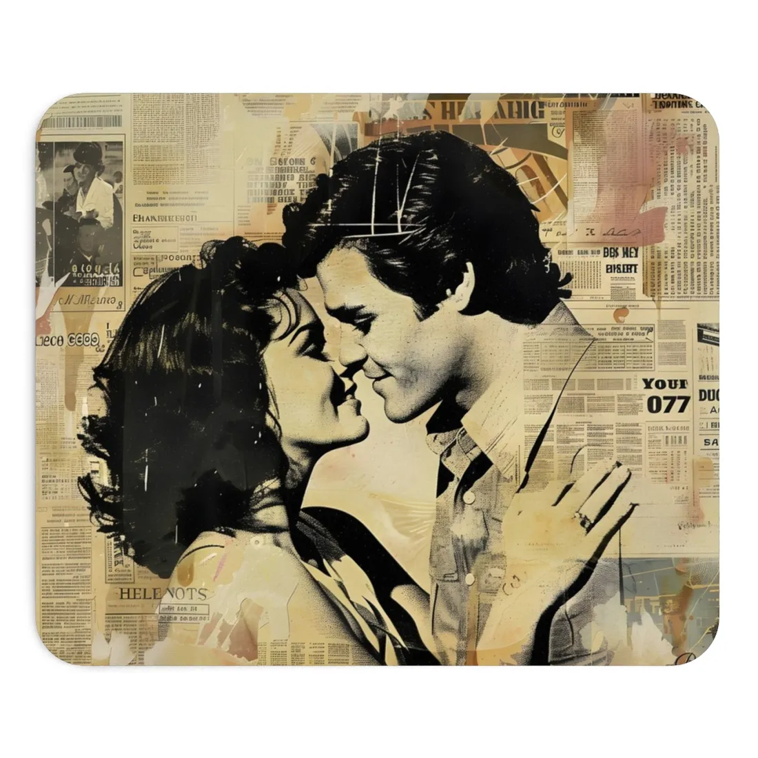 Retro Vintage Romance: Couples Newsprint - Mouse Pad