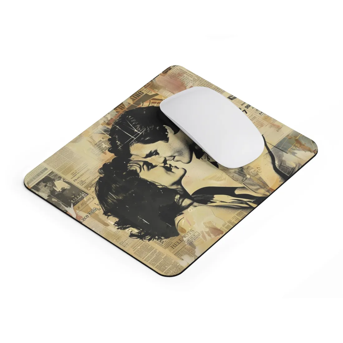 Retro Vintage Romance: Couples Newsprint - Mouse Pad