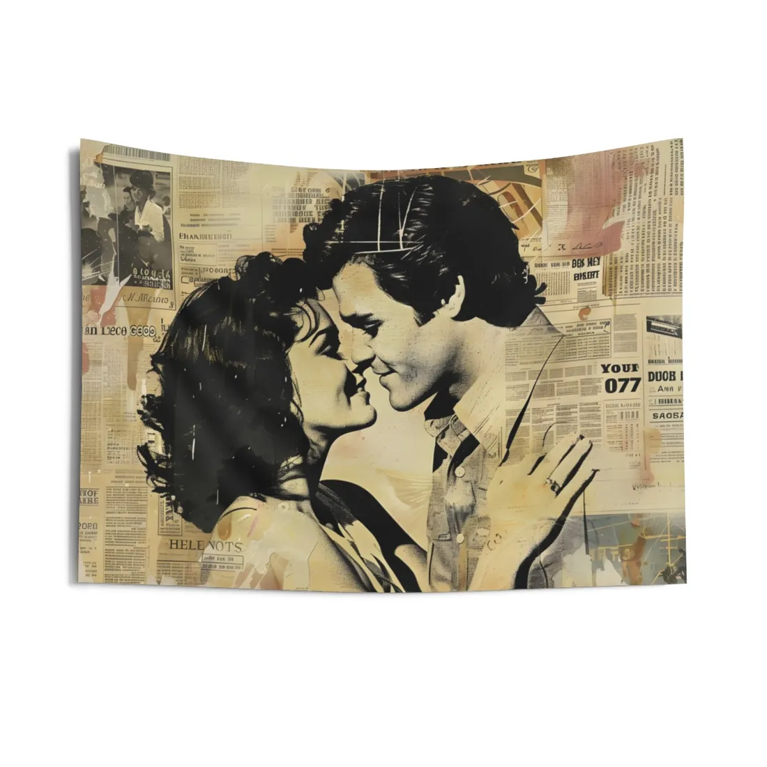 Retro Vintage Romance: Couples Newsprint - Wall Tapestry