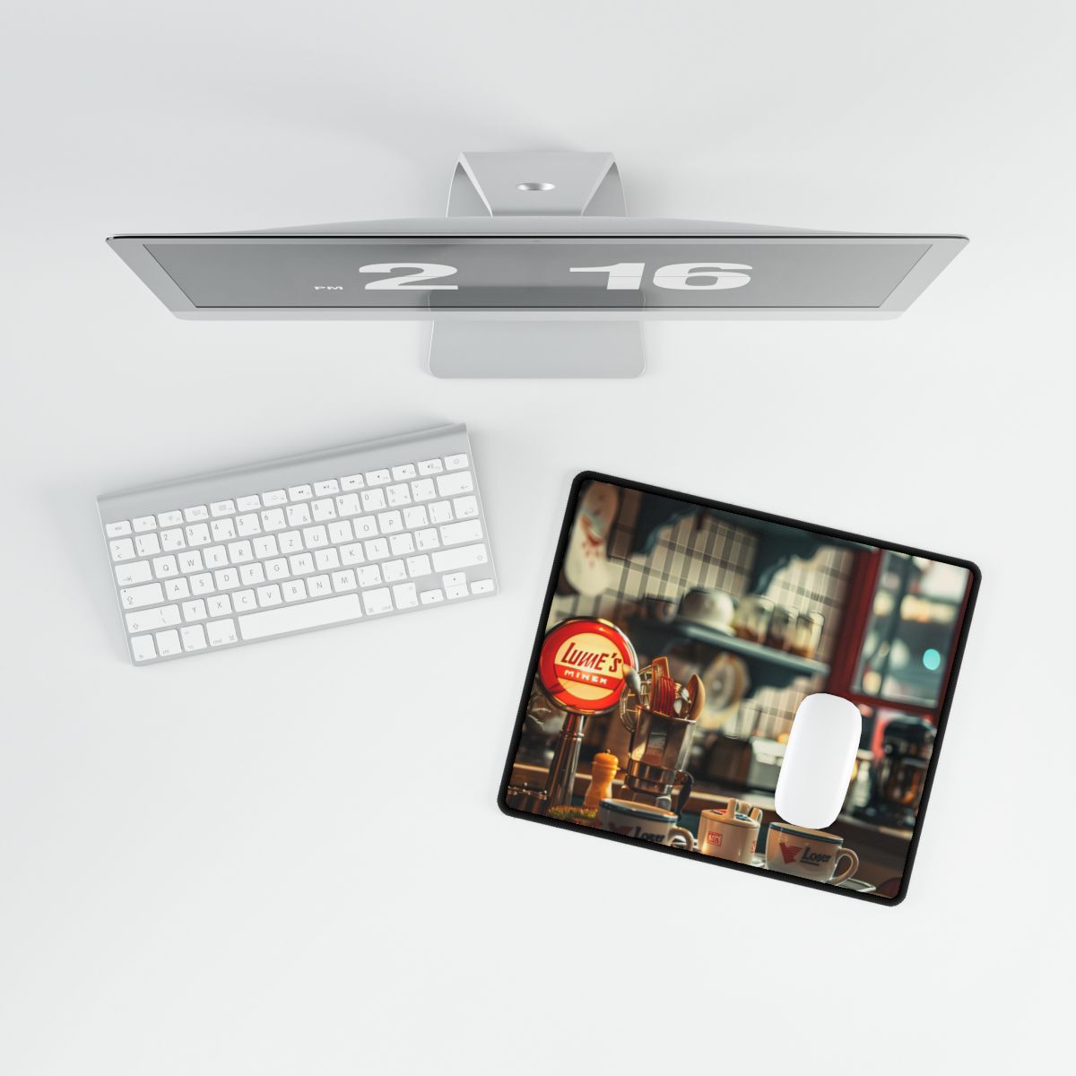 Retro Warmth: Cozy Lukes Diner Coffee Scene Art - Desk Mat