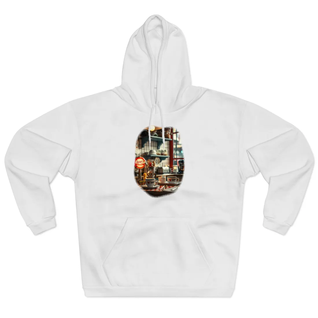 Retro Warmth: Cozy Lukes Diner Coffee Scene Art - Hoodie (White)