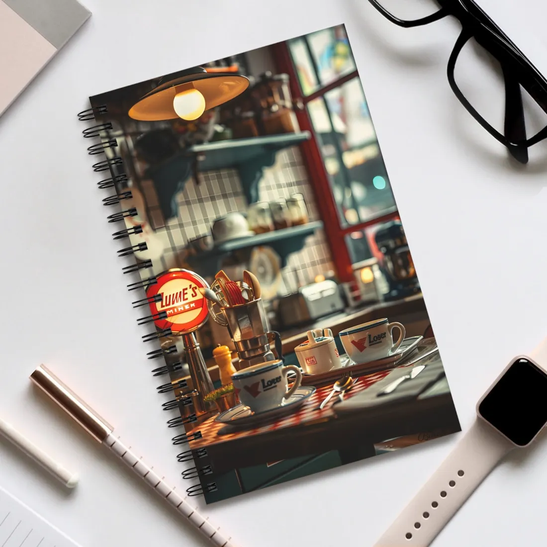 Retro Warmth: Cozy Lukes Diner Coffee Scene Art - Spiral Notebook