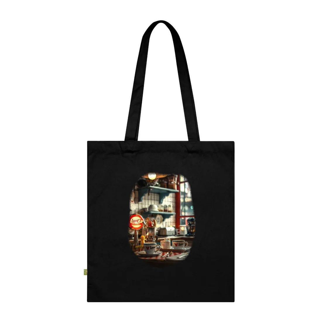 Retro Warmth: Cozy Lukes Diner Coffee Scene Art - Tote Bag (Black)