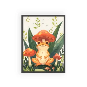 Frog Under Mushroom Cap Framed Poster