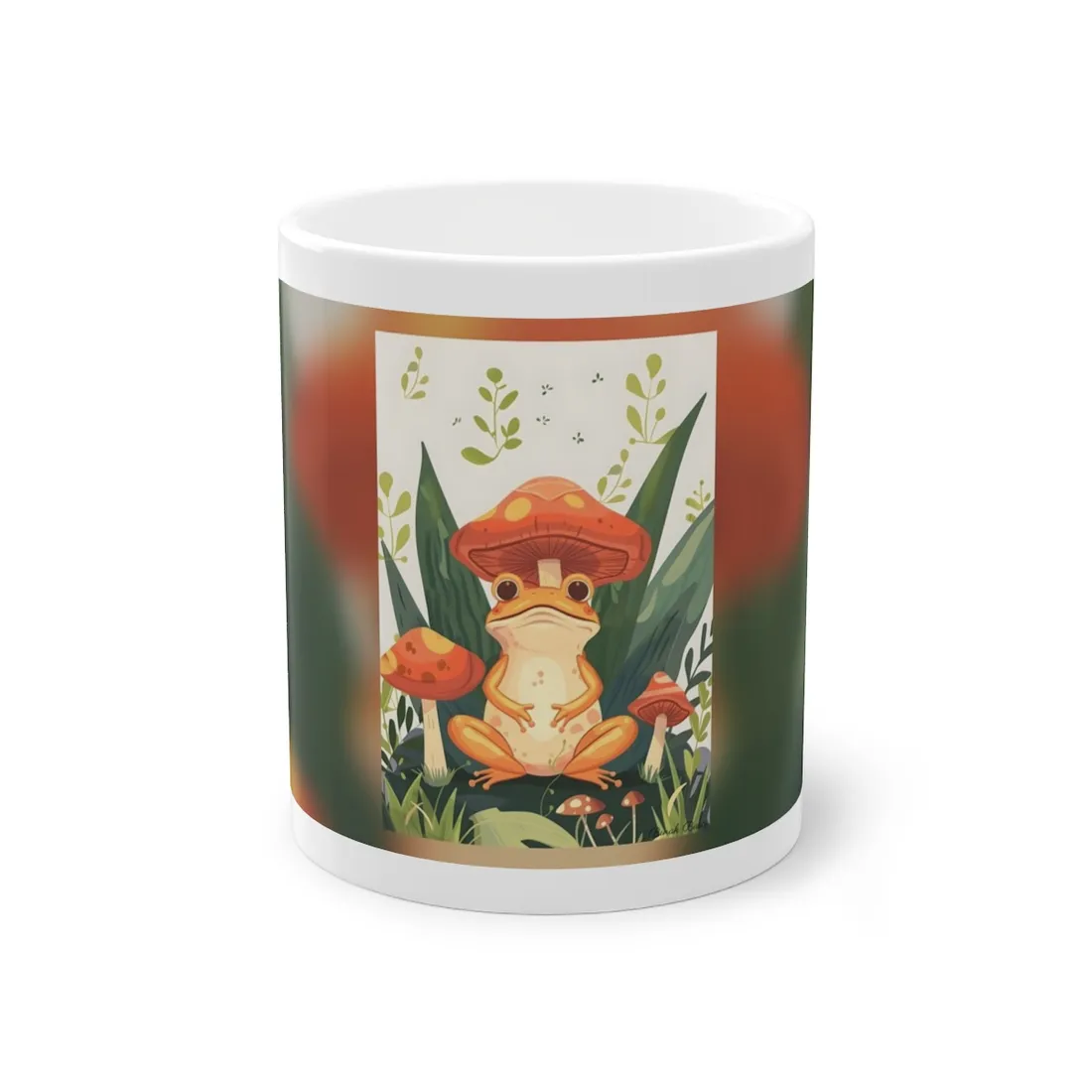 Retro Whimsy: Frog & Mushrooms in Close-Up Charm - Mug