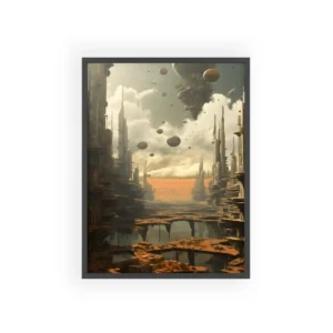 Desolate Ruins: Abandoned Towers Under Hazy Sky Framed Poster