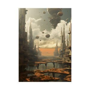 Desolate Ruins: Abandoned Towers Under Hazy Sky Poster