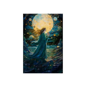 Woman Under Golden Moon Metal Poster