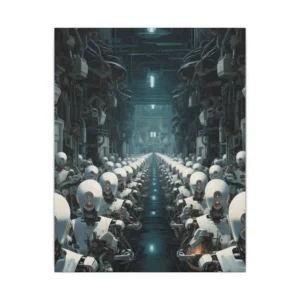 White Robots in Factory Corridor Canvas Print