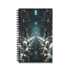 White Robots in Factory Corridor Spiral Notebook