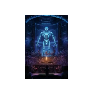 Robot on Stage in Hall Metal Poster