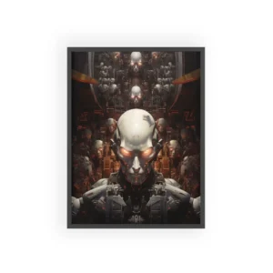 Robot Head with Glowing Eyes Framed Poster