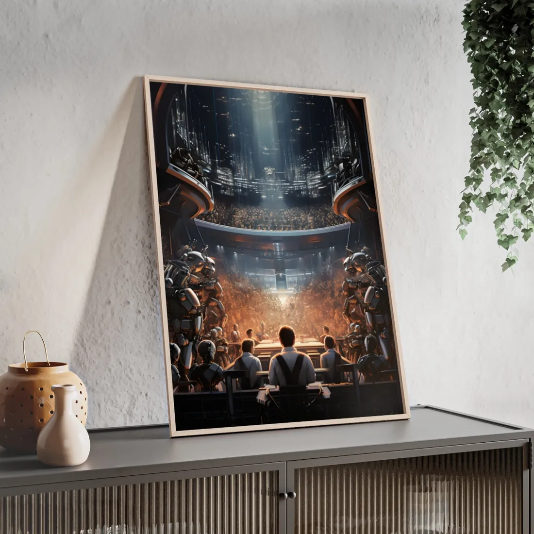 Robot Orchestra in Harmony: Modern Music Makers - Framed Poster