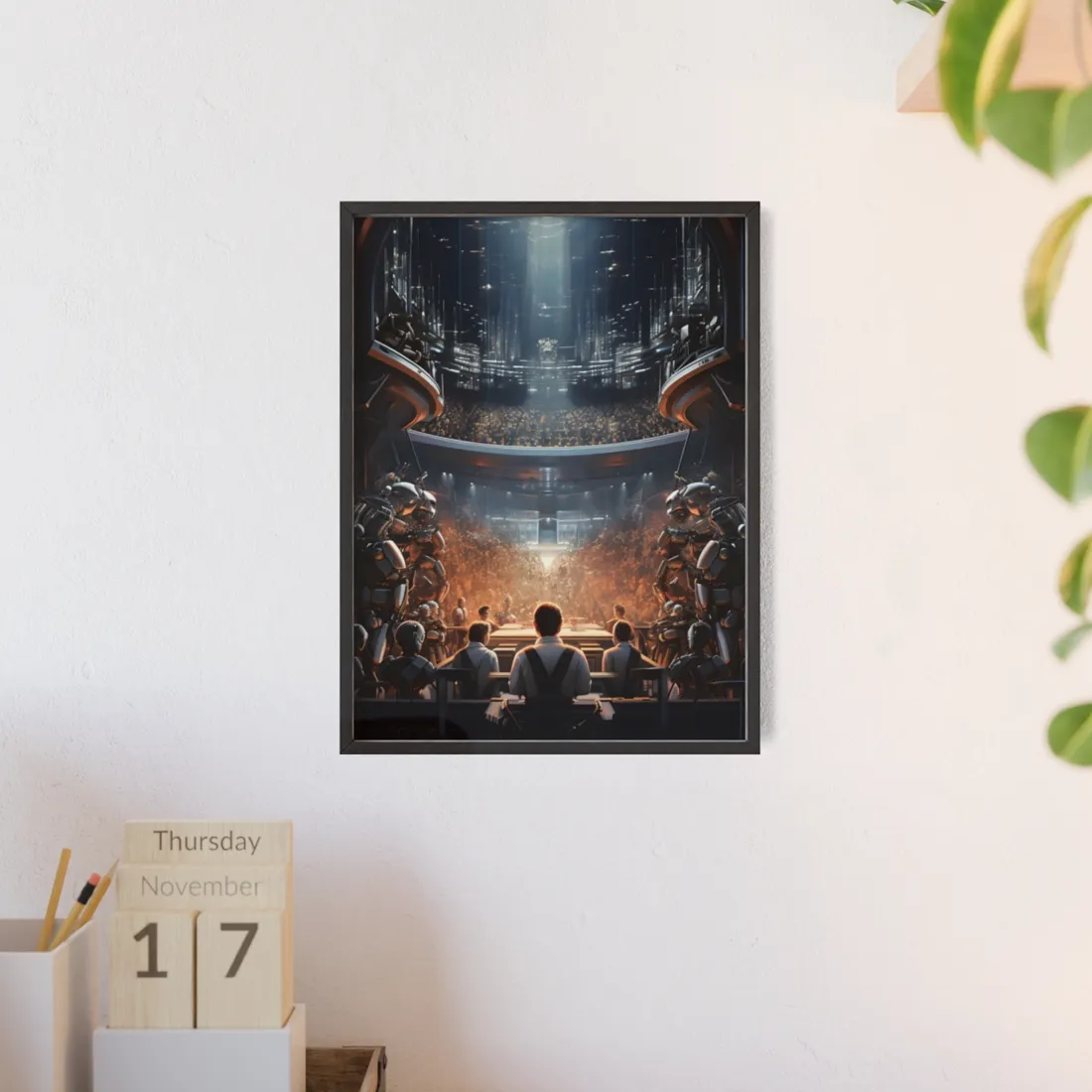 Robot Orchestra in Harmony: Modern Music Makers - Framed Poster