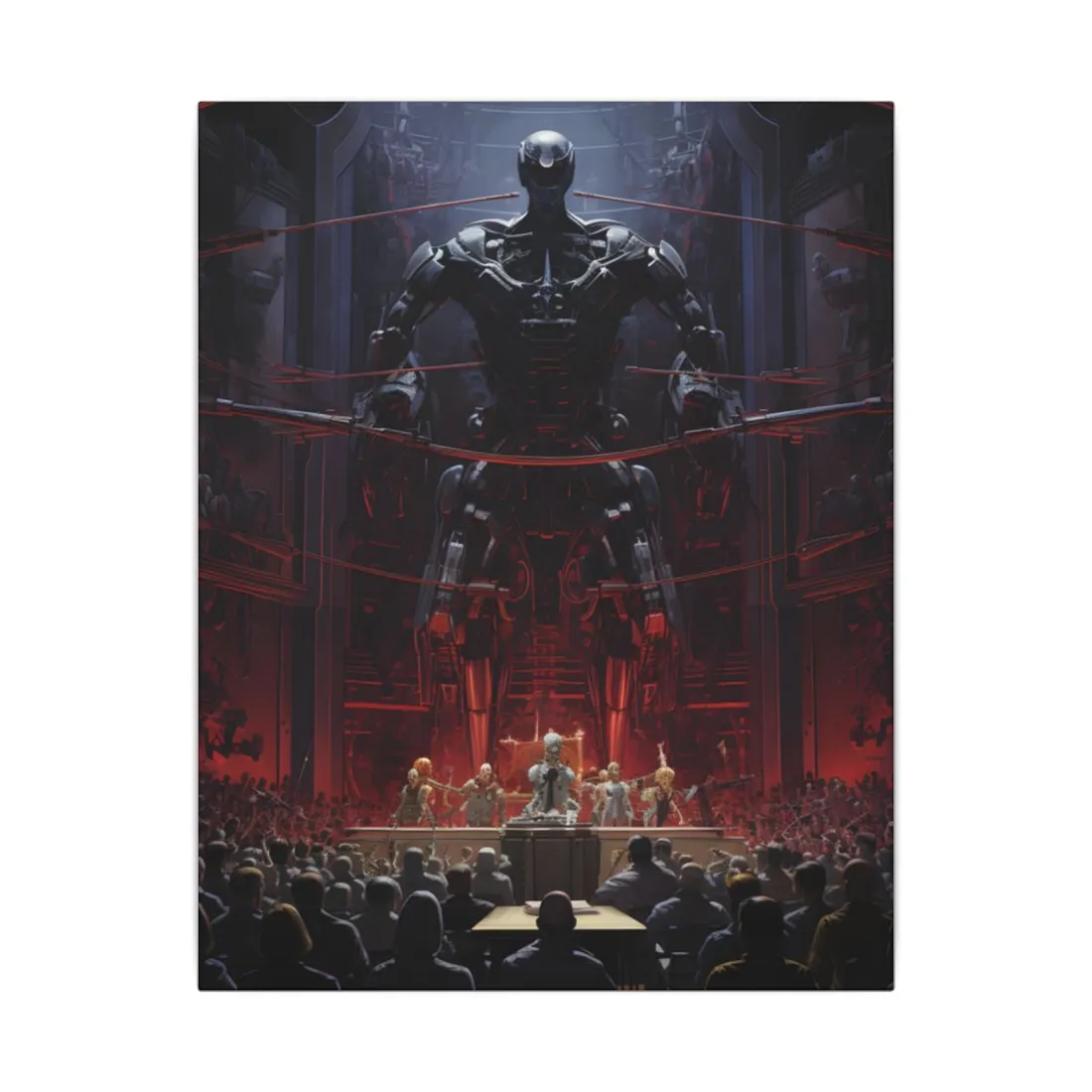 Robot Orchestra: Modern Concert Hall Scene Art - Canvas
