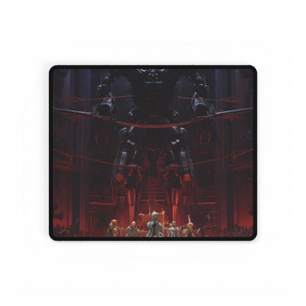 Robot Orchestra: Modern Concert Hall Scene Art - Desk Mat