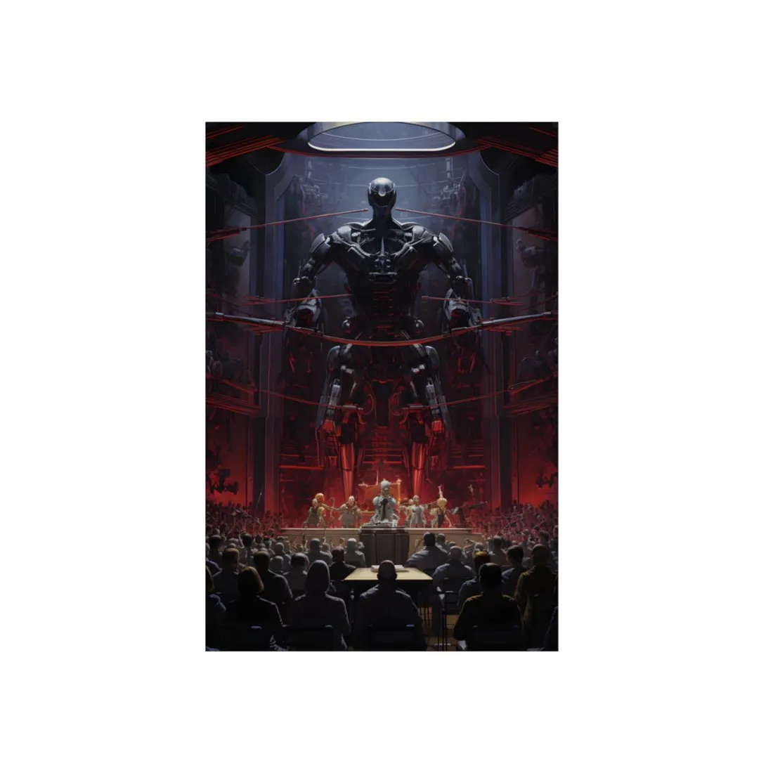 Robot Orchestra: Modern Concert Hall Scene Art - Metal Poster