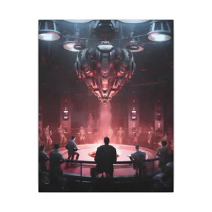 Spaceship over Red Control Room Canvas Print