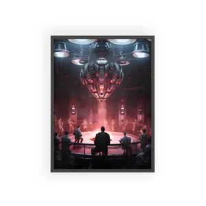 Spaceship over Red Control Room Framed Poster