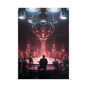 Spaceship over Red Control Room Poster