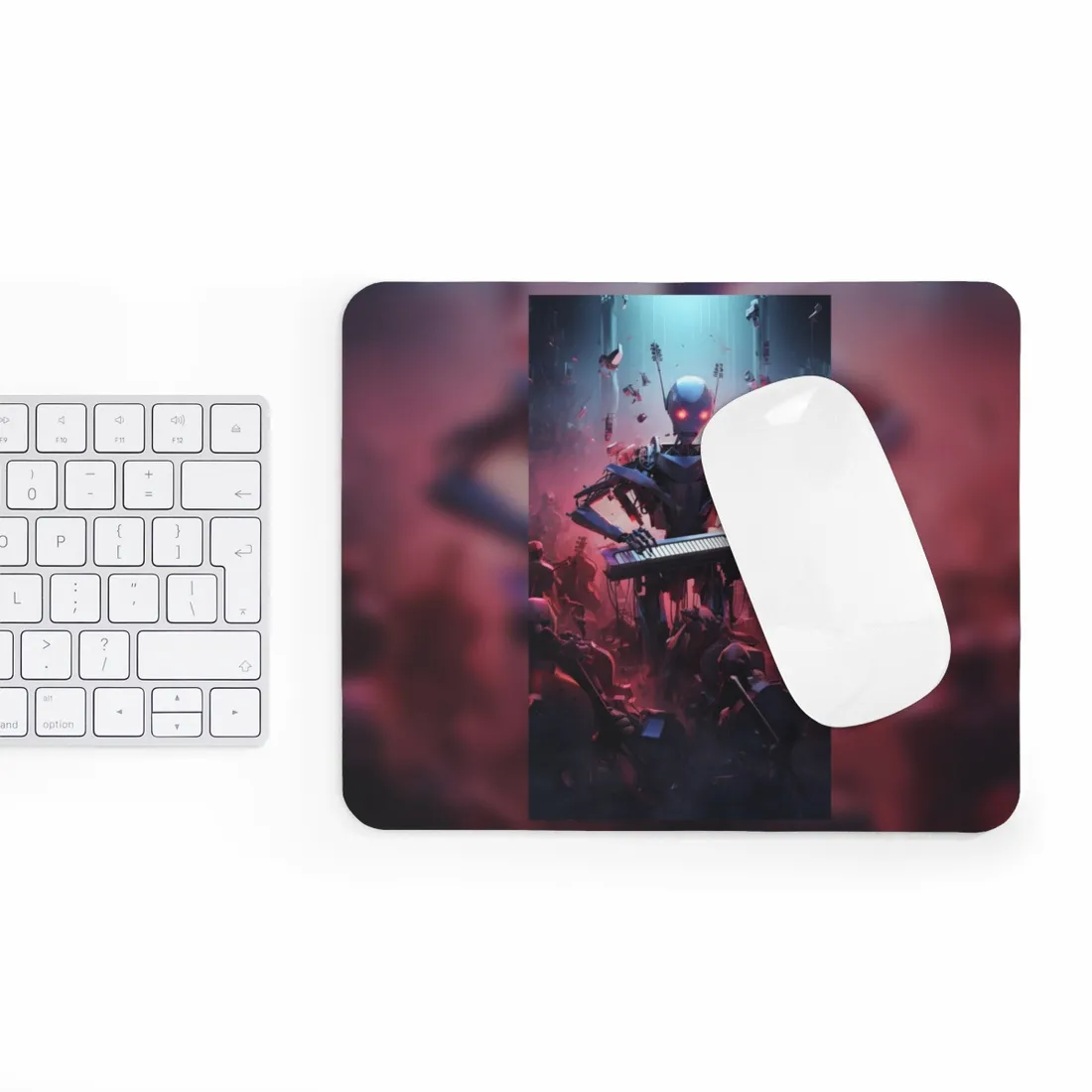 Robot Keyboardist: Solo Musical Performance on a Red Stage – Mouse Pad