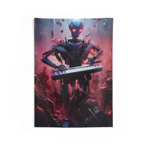 Robot Keyboardist with Orchestra Wall Tapestry