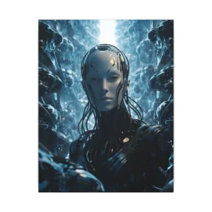 Cyborg Face Among Machines Canvas Print
