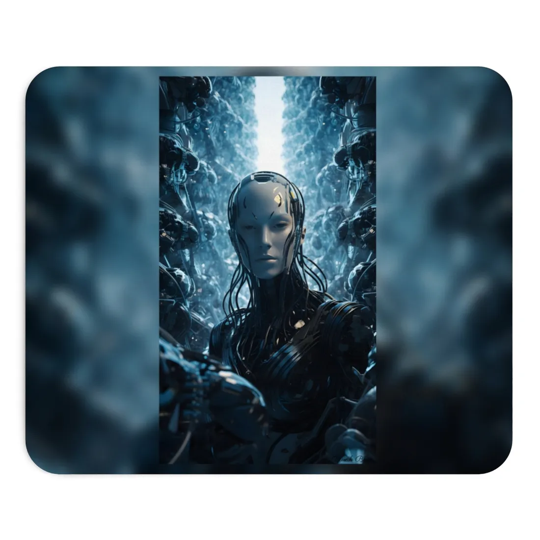 Robot Orchestra Symphony: Futuristic City Digital Art - Mouse Pad