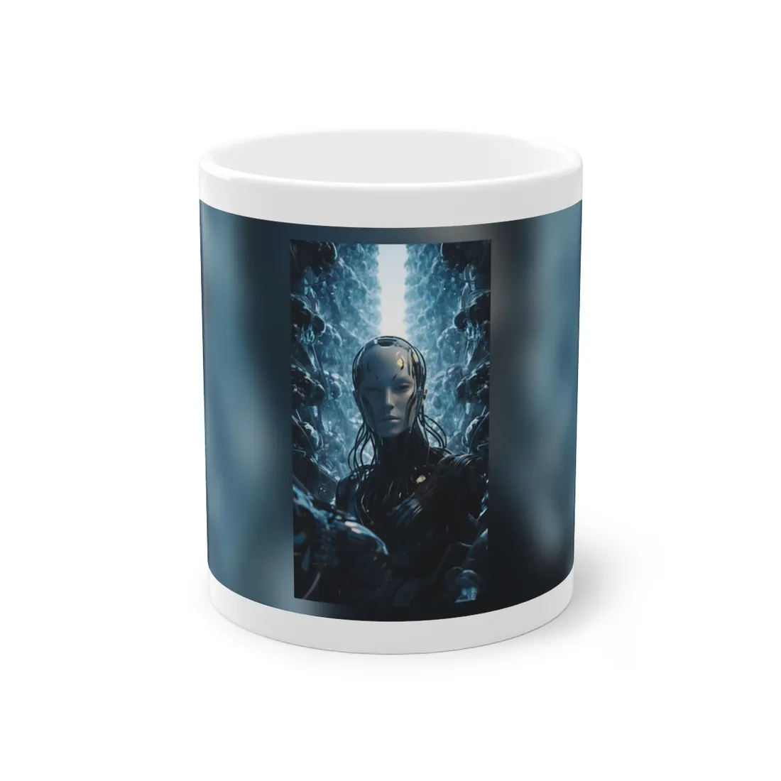 Robot Orchestra Symphony: Futuristic City Digital Art - Mug