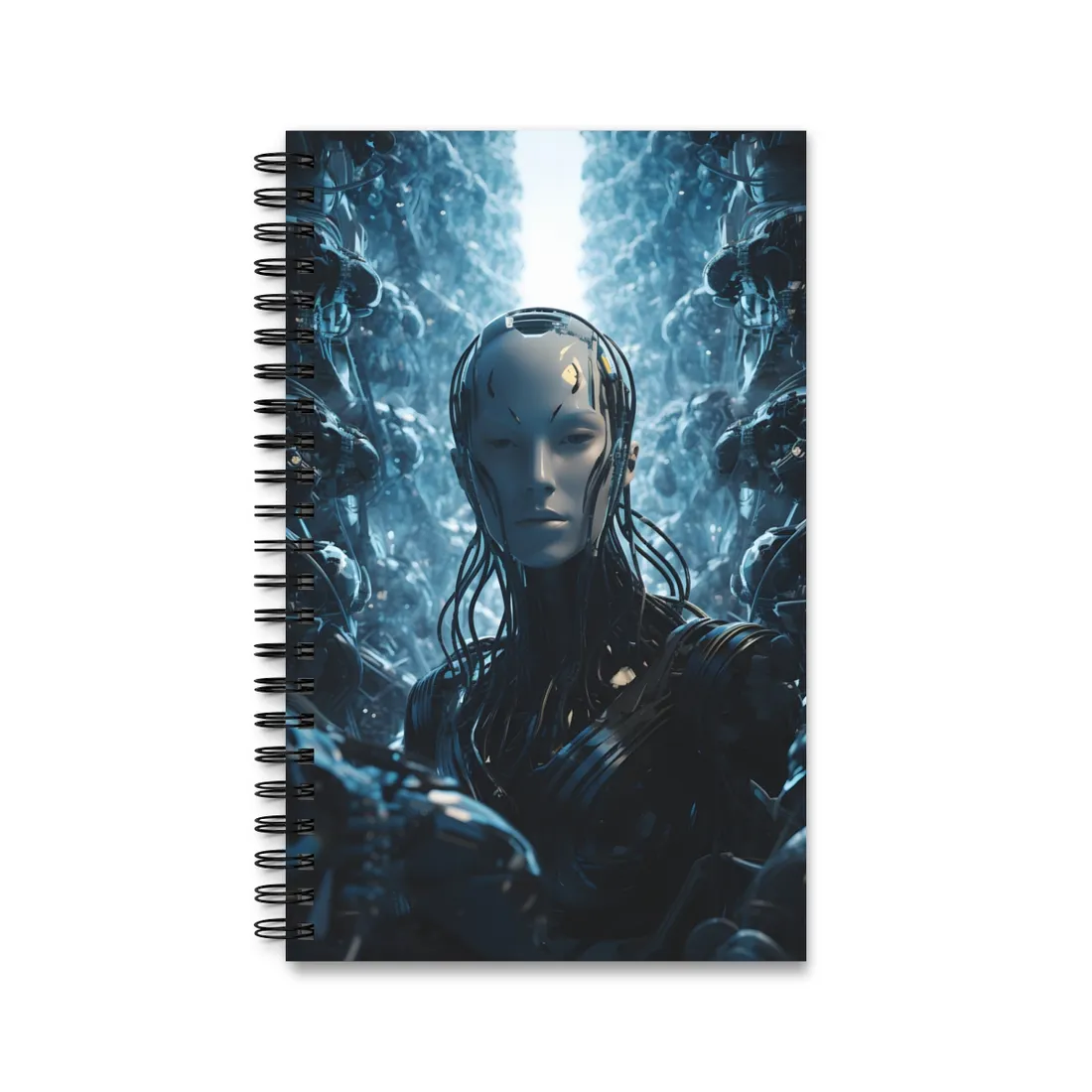 Robot Orchestra Symphony: Futuristic City Digital Art - Spiral Notebook