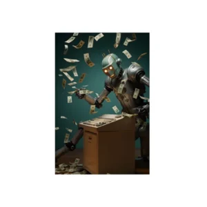 Robot Feeding Banknotes Metal Poster