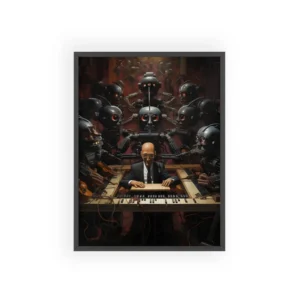 Robots Around a Keyboard Player Framed Poster