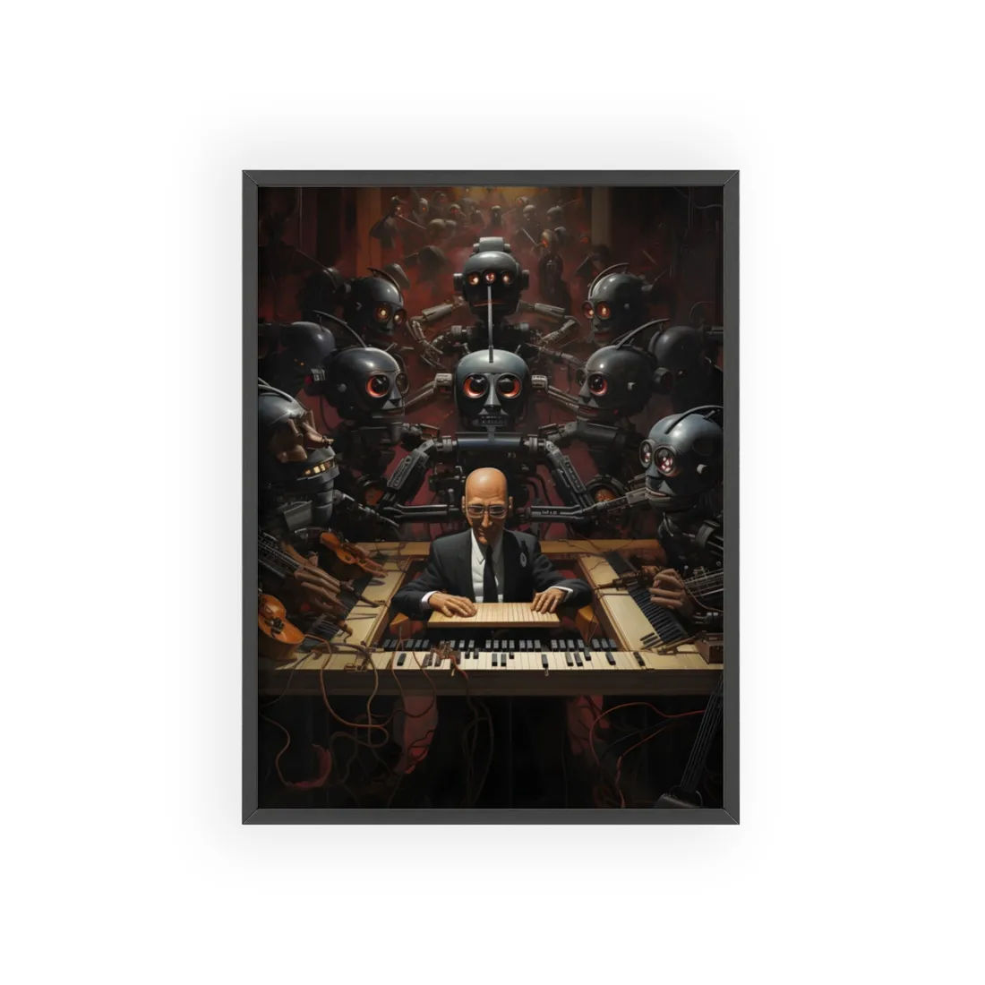 Robot Symphony: 6 Sentient Robots in Harmony - Framed Poster