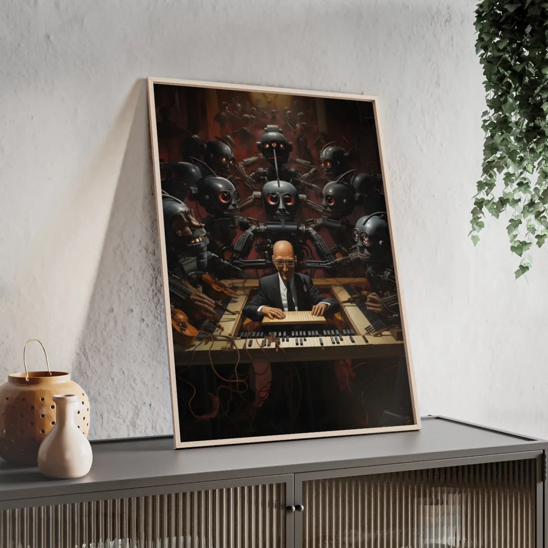 Robot Symphony: 6 Sentient Robots in Harmony - Framed Poster