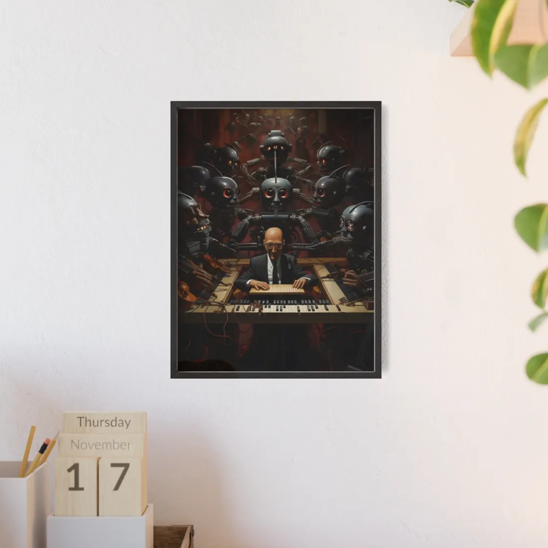 Robot Symphony: 6 Sentient Robots in Harmony - Framed Poster