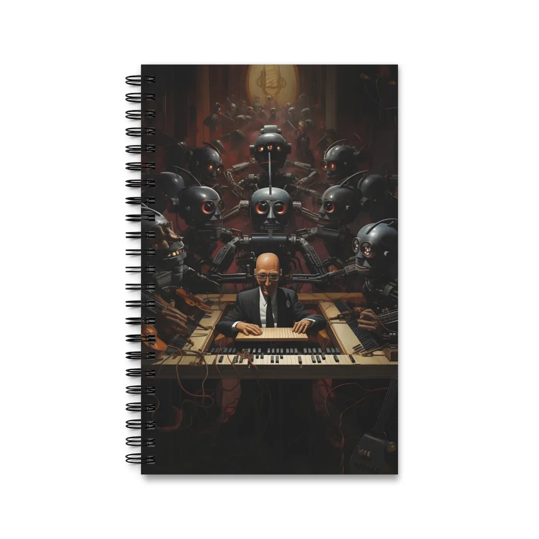 Robot Symphony: 6 Sentient Robots in Harmony - Spiral Notebook